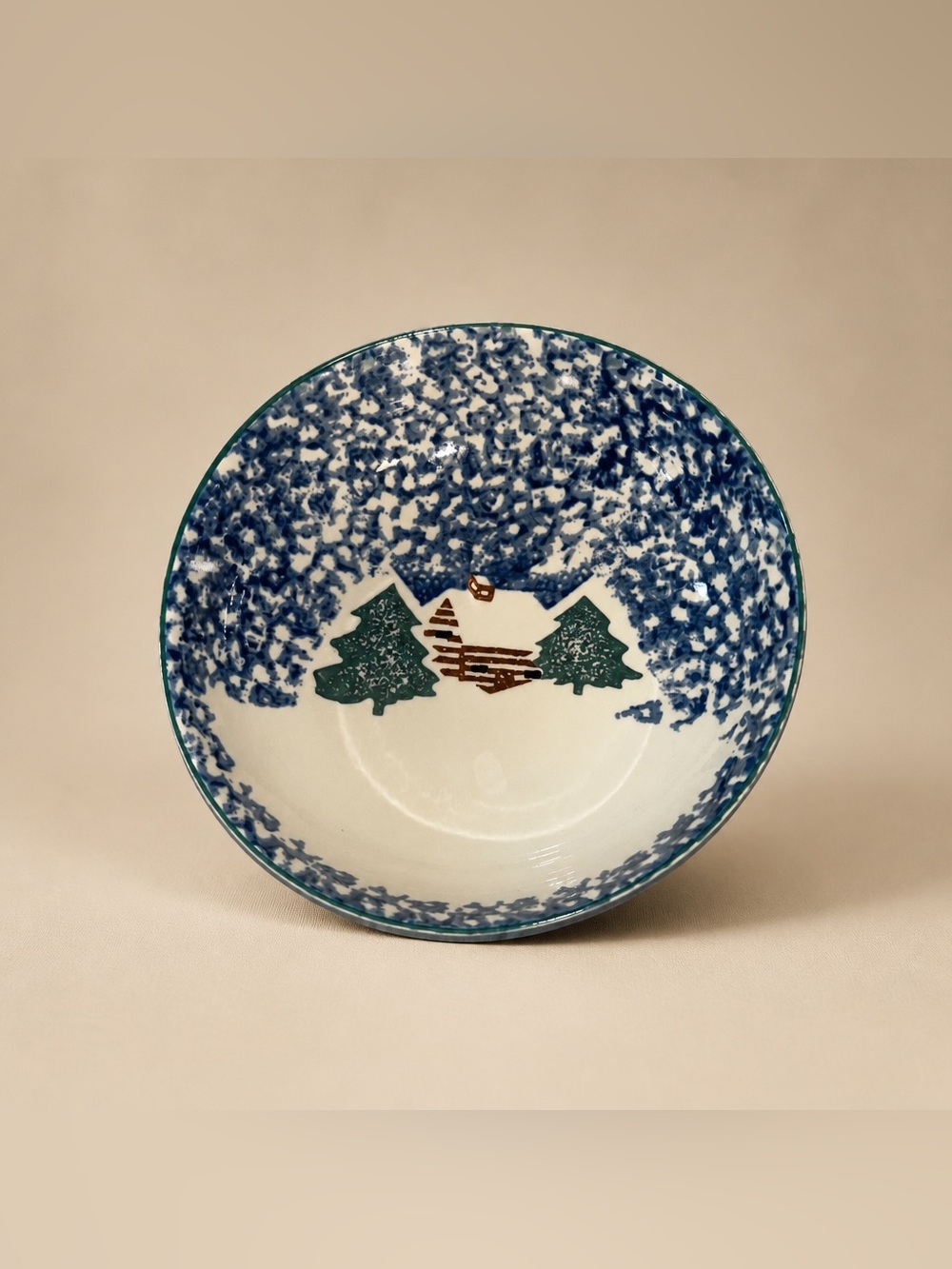 Cabin in the Snow" pattern Serving Bowl from the Tienshan Folk Craft